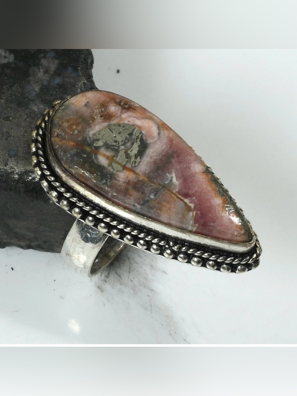 Rhodochrosite Gemstone Handmade Ring Size-6.25